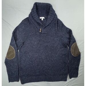 Grayson & Dunn Sweater Mens Large Blue Shawl Collar Elbow Patch Knit Pullover